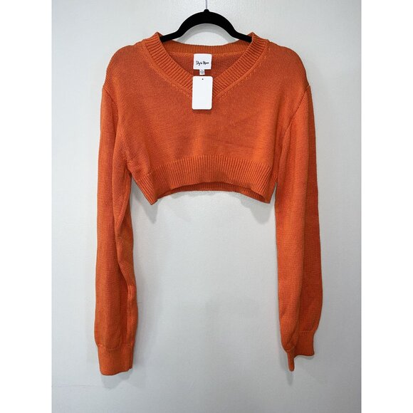 Sky To Moon Women's Cropped Knit Sweater,‎ Size Large, Orange - Picture 1 of 8
